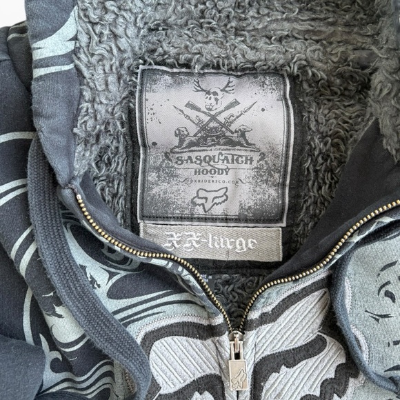 GRAIL Fox Racing Sasquatch Hoodie Sherpa Lined Y2K Tribal AOP Zip Up XXL - Picture 2 of 8